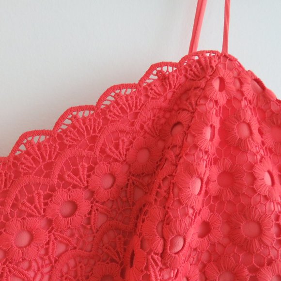 J.CREW Peach Coral Daisy Lace Spaghetti Strap Midi Dress - Size US 14 - Picture 6 of 16